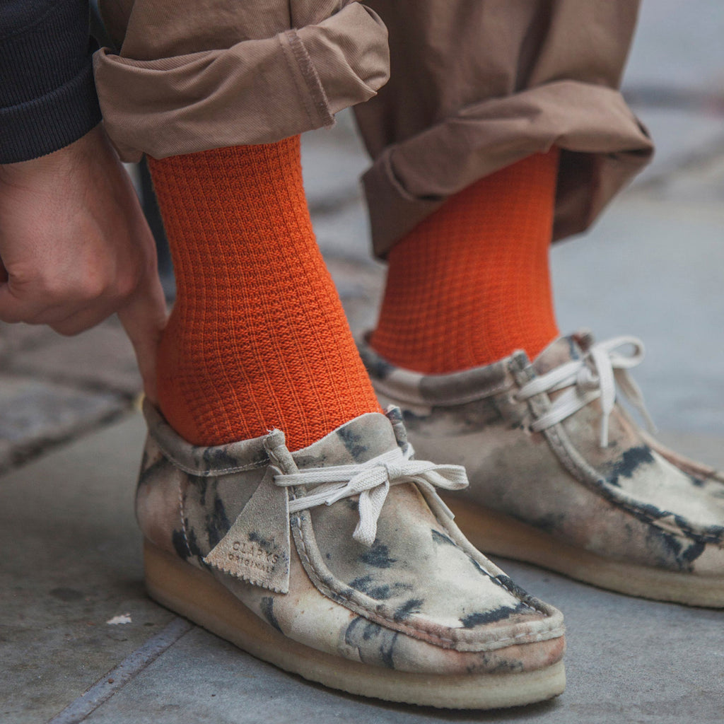 Druthers Orange Merino Wool Waffle Sock Socks- Ledbury