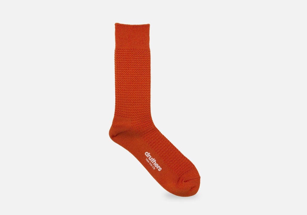 Druthers Orange Merino Wool Waffle Sock Socks- Ledbury