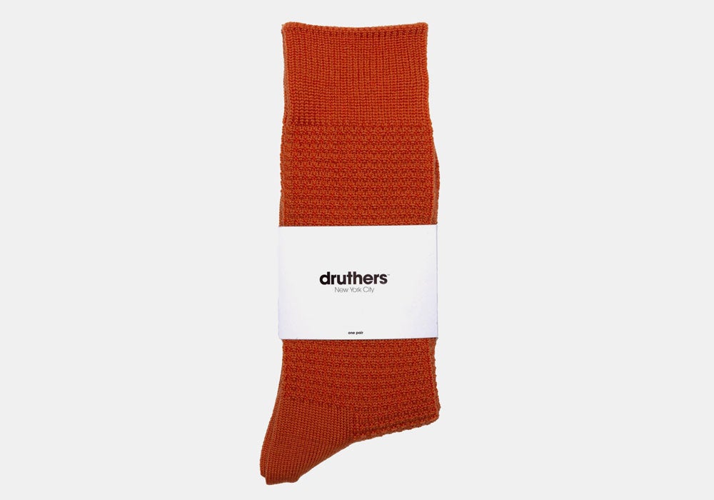 Druthers Orange Merino Wool Waffle Sock Socks- Ledbury