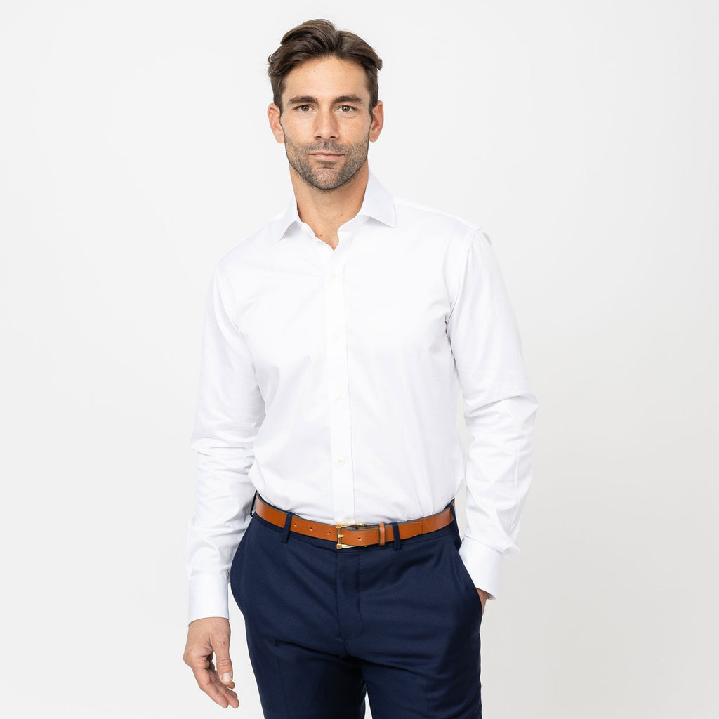 The White Madison Fine Twill Custom Shirt Custom Dress Shirt- Ledbury