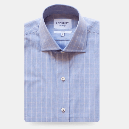 The Blue Woodward Windowpane Dress Shirt Dress Shirt- Ledbury